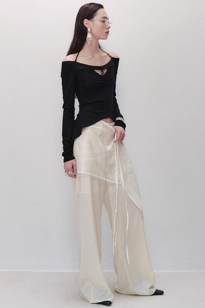 Dreams Weaving Thin One-Shoulder V-Neck T-Shirt