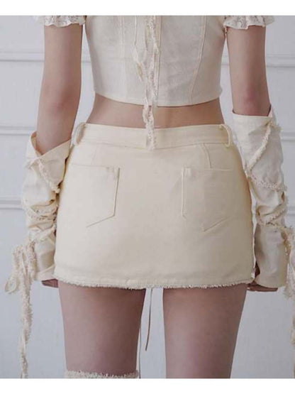 Fleece Star Patch Asymmetrical Frayed Hem Mini Skirt