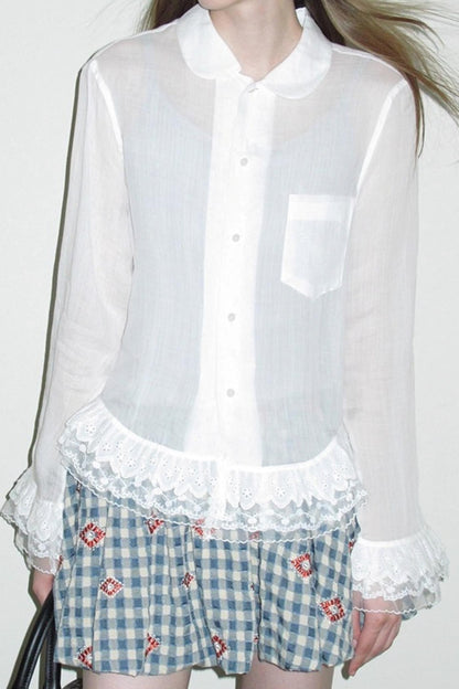 Vintage Doll Collar Lace White Shirt