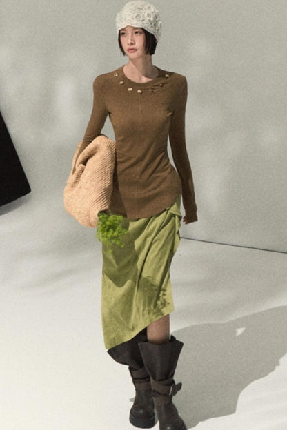 Oak Sculptural Pleated Midi Skirt