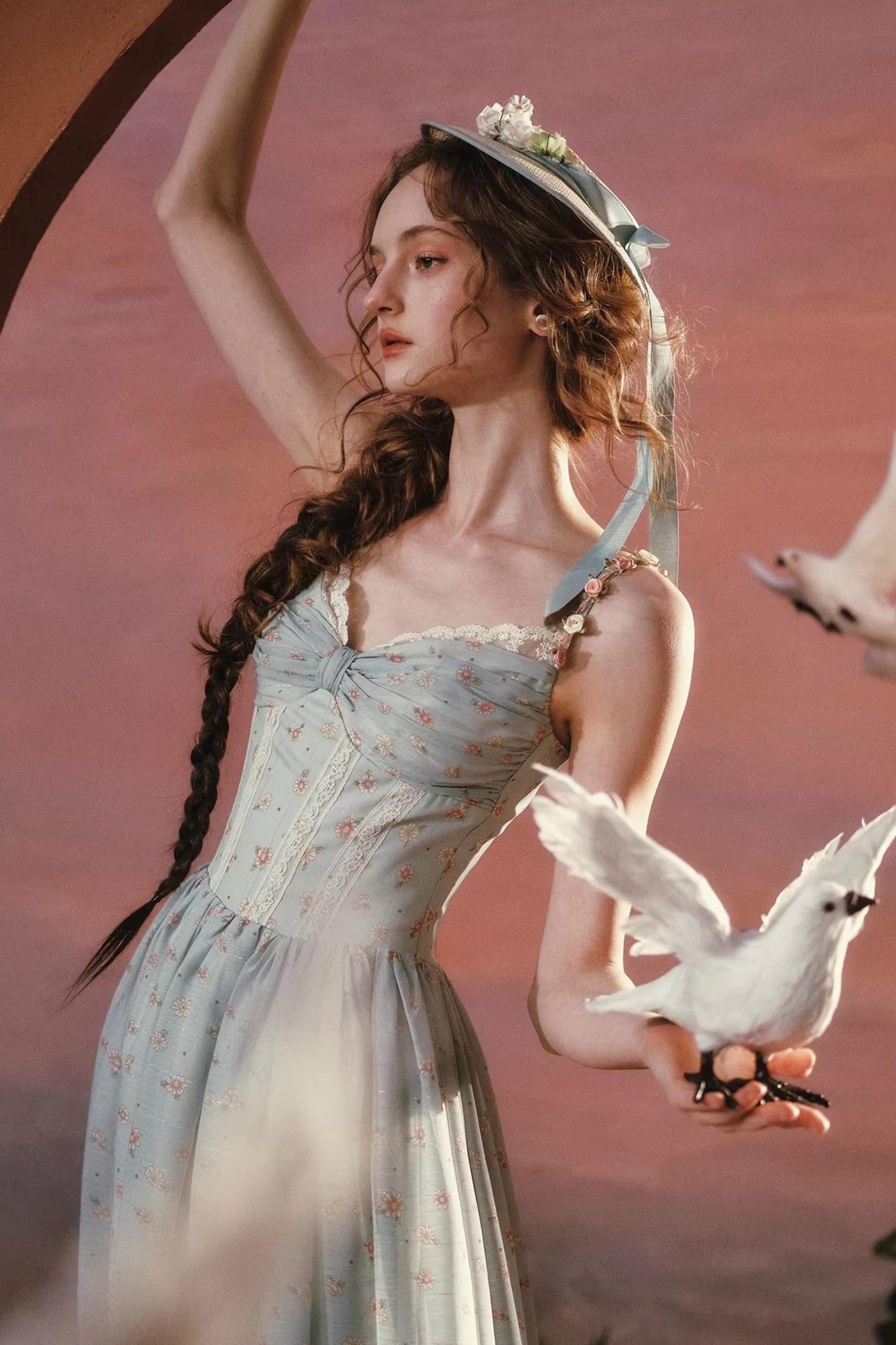 Green Floral Sweet Strap Dress