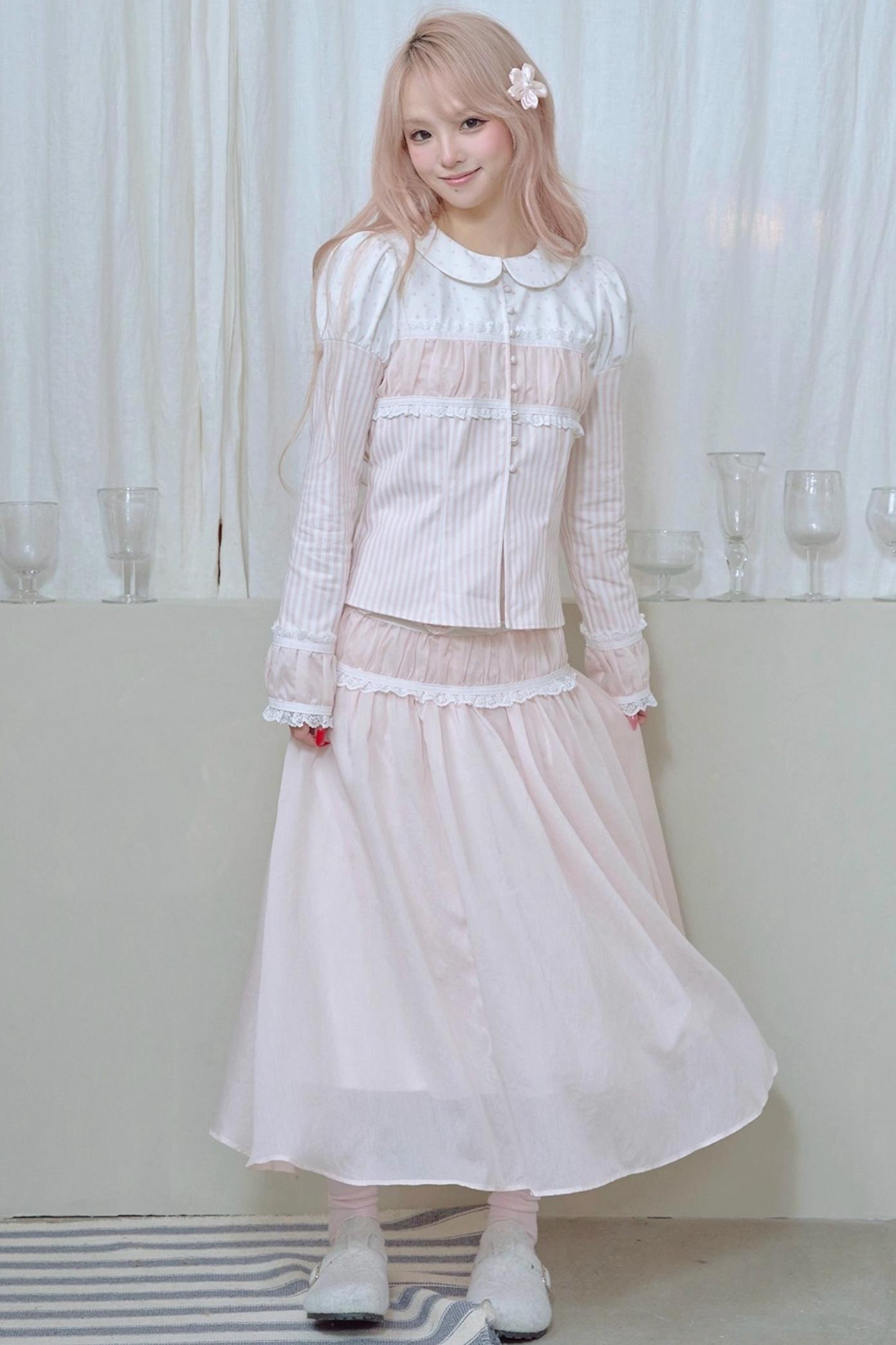 Doll Collar Stripe Lace Top