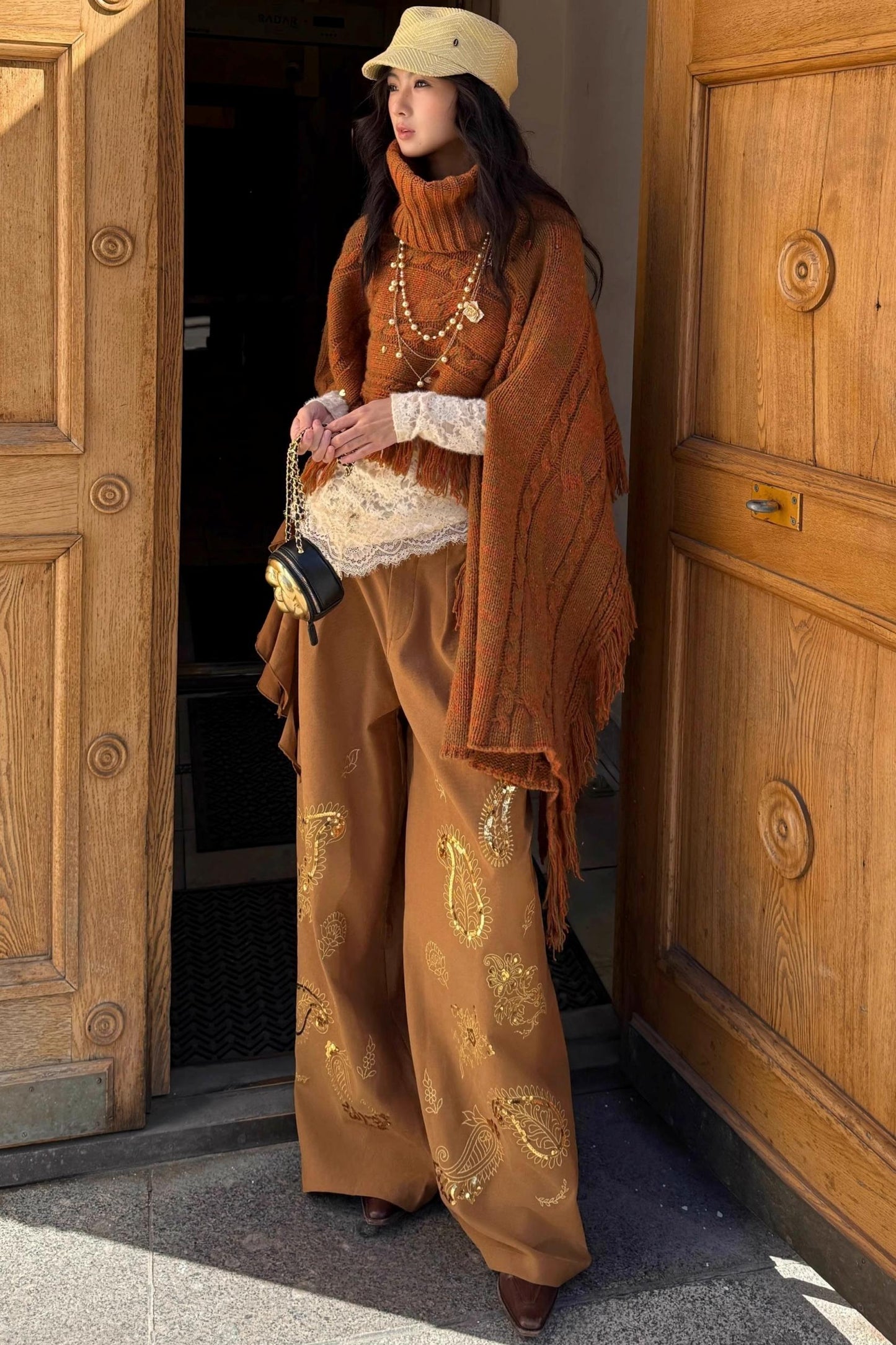 Sweet Vintage Fringe Wool Cape Top Set-Up