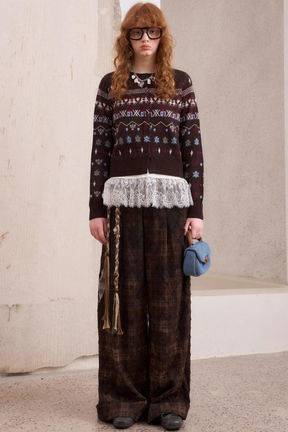 Jacquard Embroidery Slim Cardigan