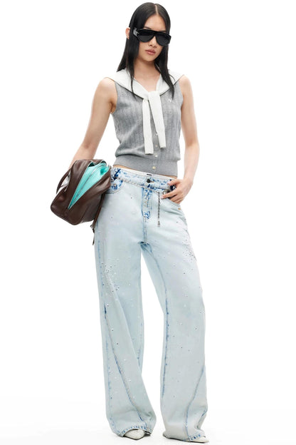 Glitter Star Rhinestone Denim Pants