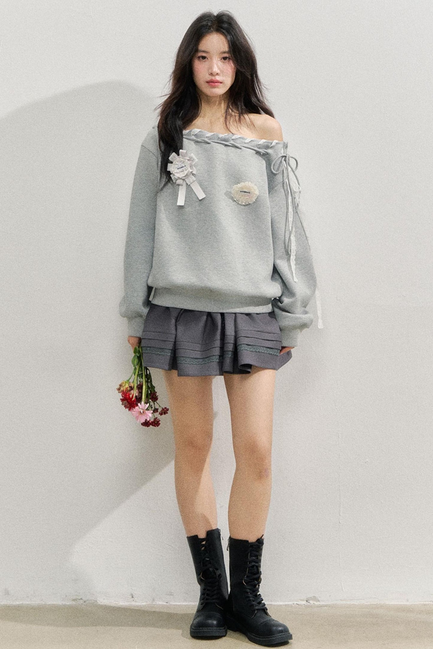 Gray Sloping Shoulder Sweatshirt