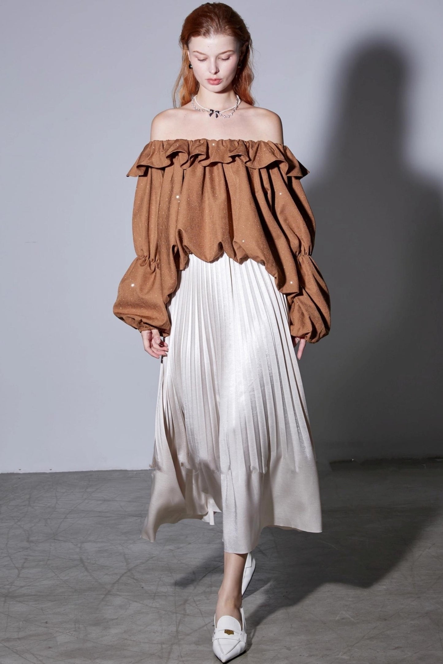 Gilt Satin Mermaid Pleated Skirt