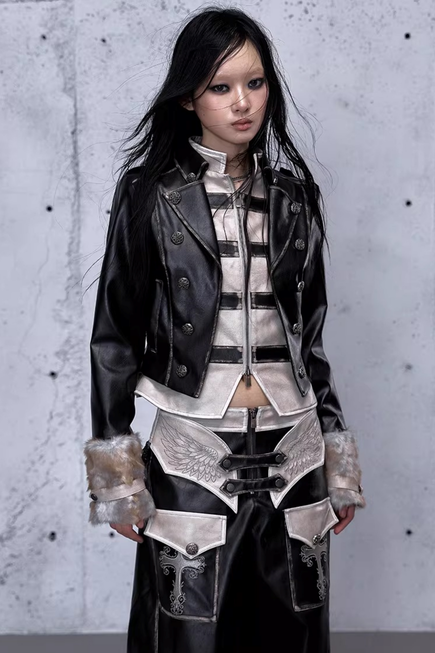 Street Punk Lederjacke im Used-Look