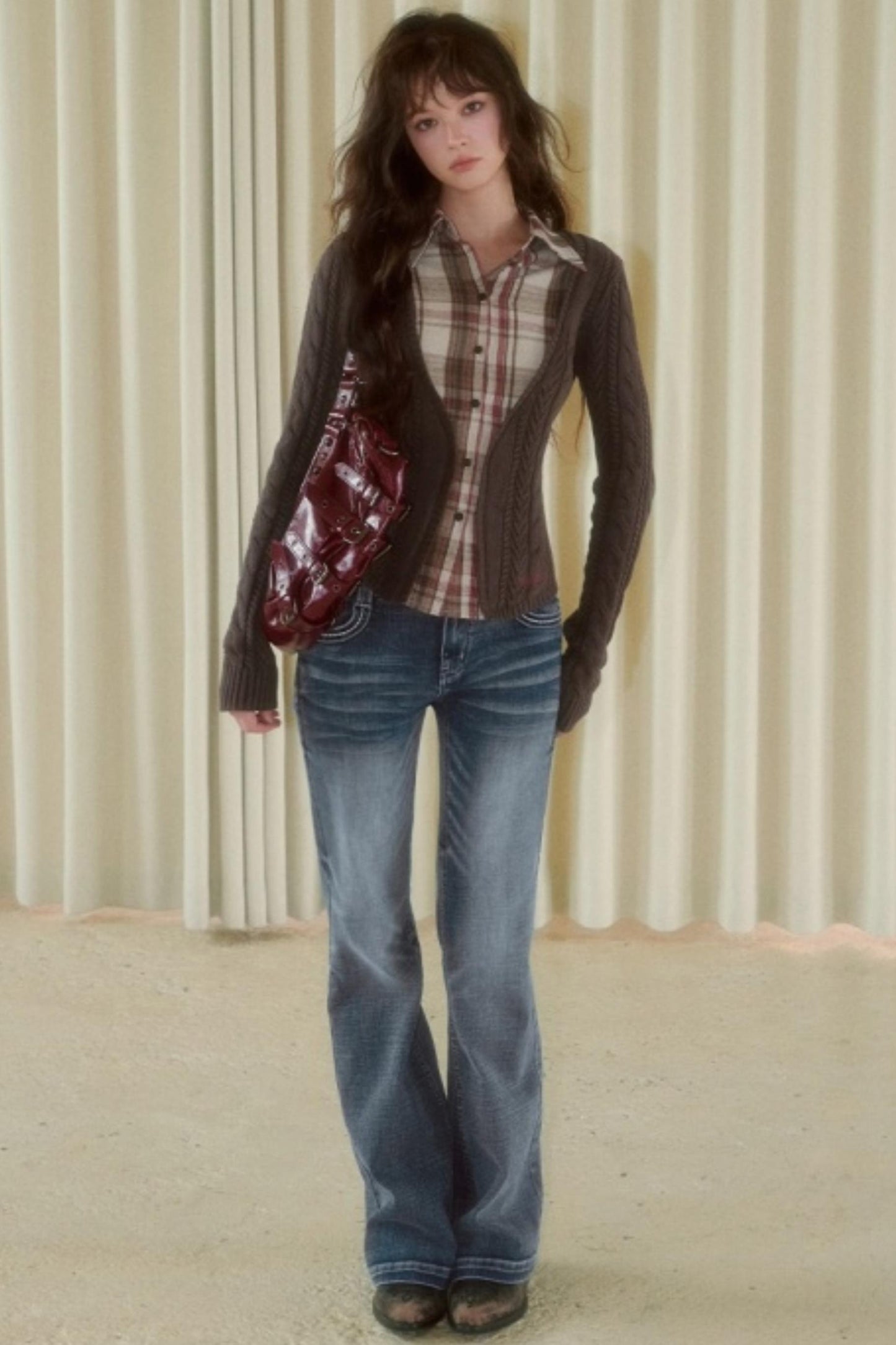 Plaid Splicing Fake Two-Piece Knit Sweater