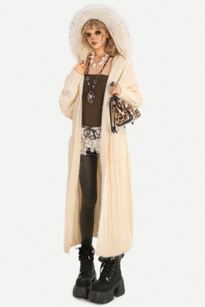 Vintage Knit Hooded Cardigan Coat