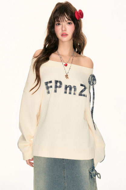 One-Line Letter Patch Sweatshirt