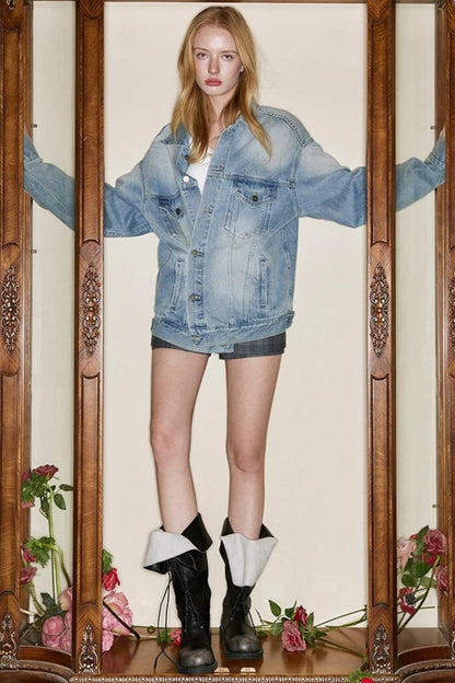 Vintage Blue Faux Suede Jacket