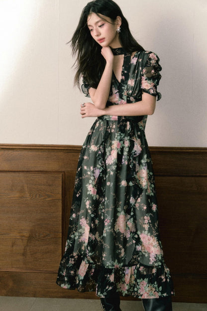 Pink Chiffon V-Neck Summer Dress