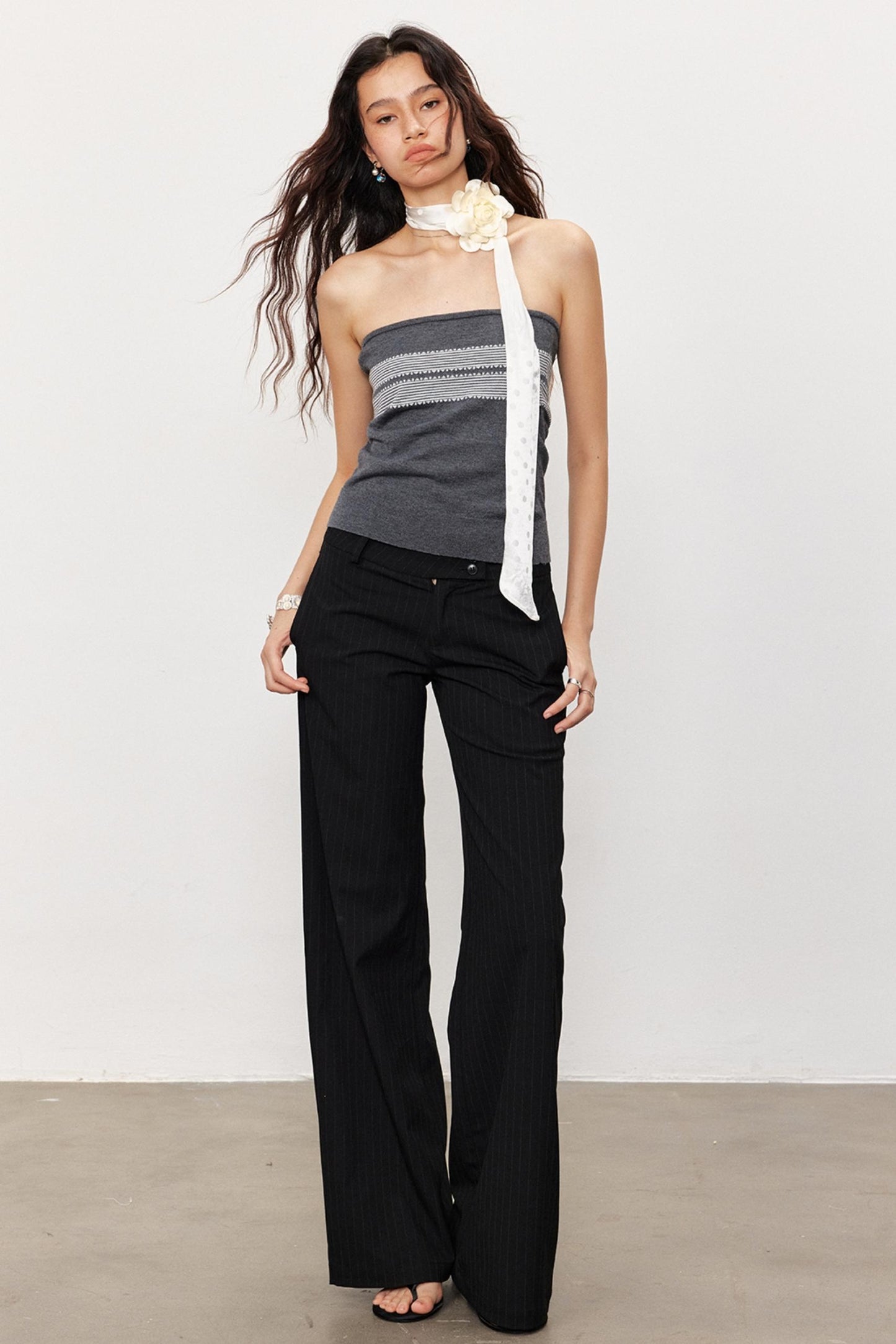 French Design Suspender Bandeau Slim Knit Top