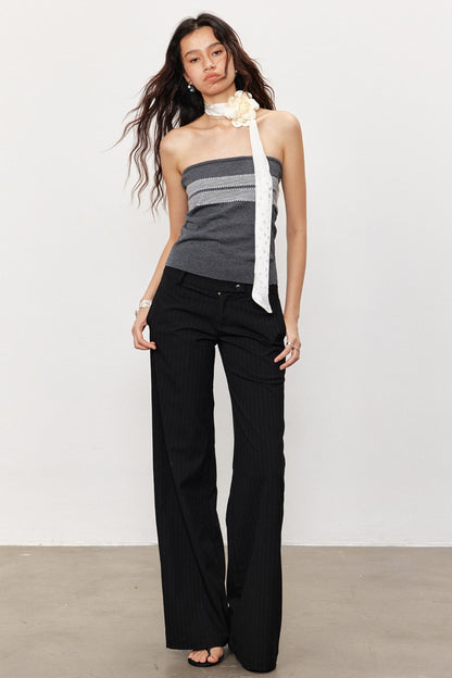 French Design Suspender Bandeau Slim Knit Top