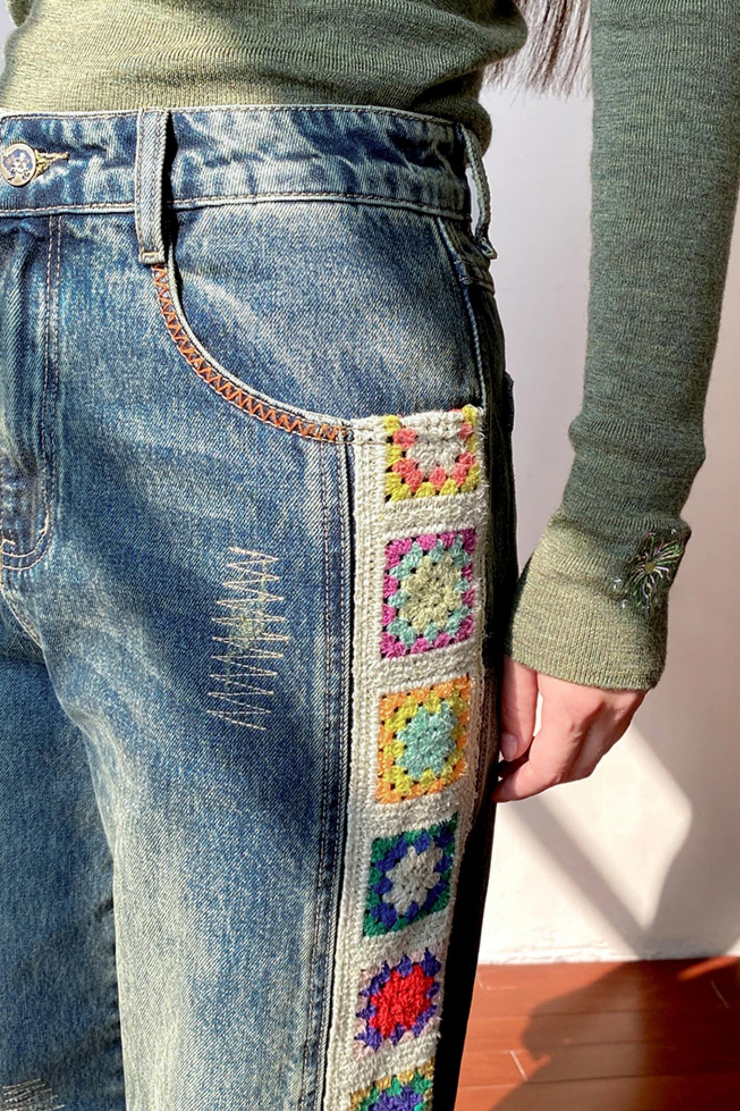 Retro Stitch Wide Jeans