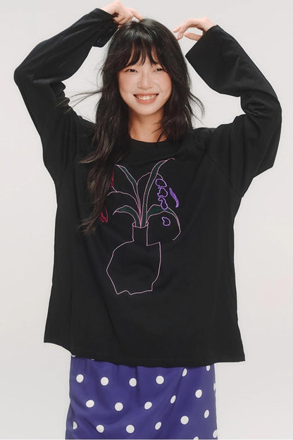 Casual Flower Art Raglan Sleeve T-Shirt