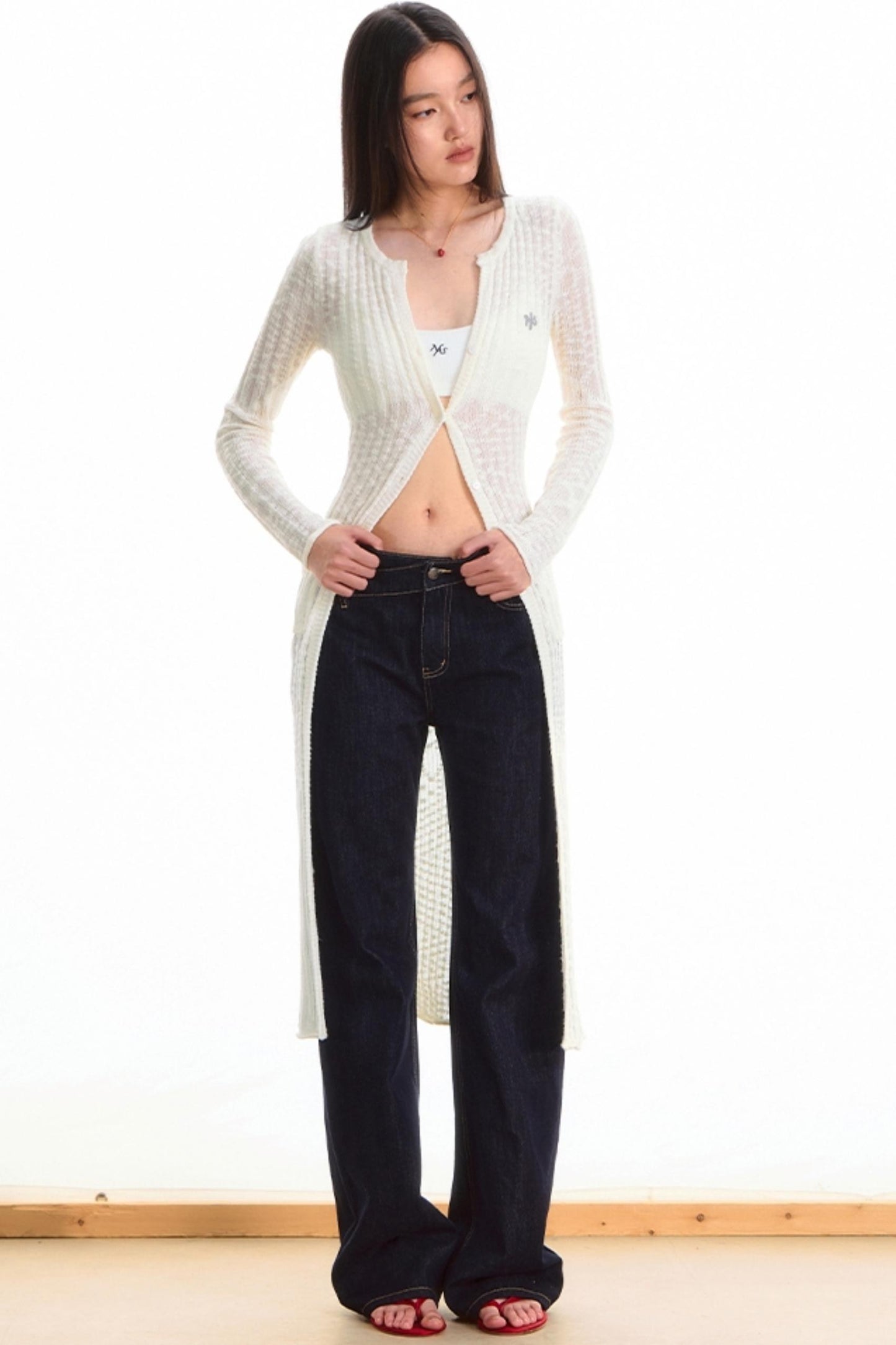 Pearl White Casual Knit Cardigan