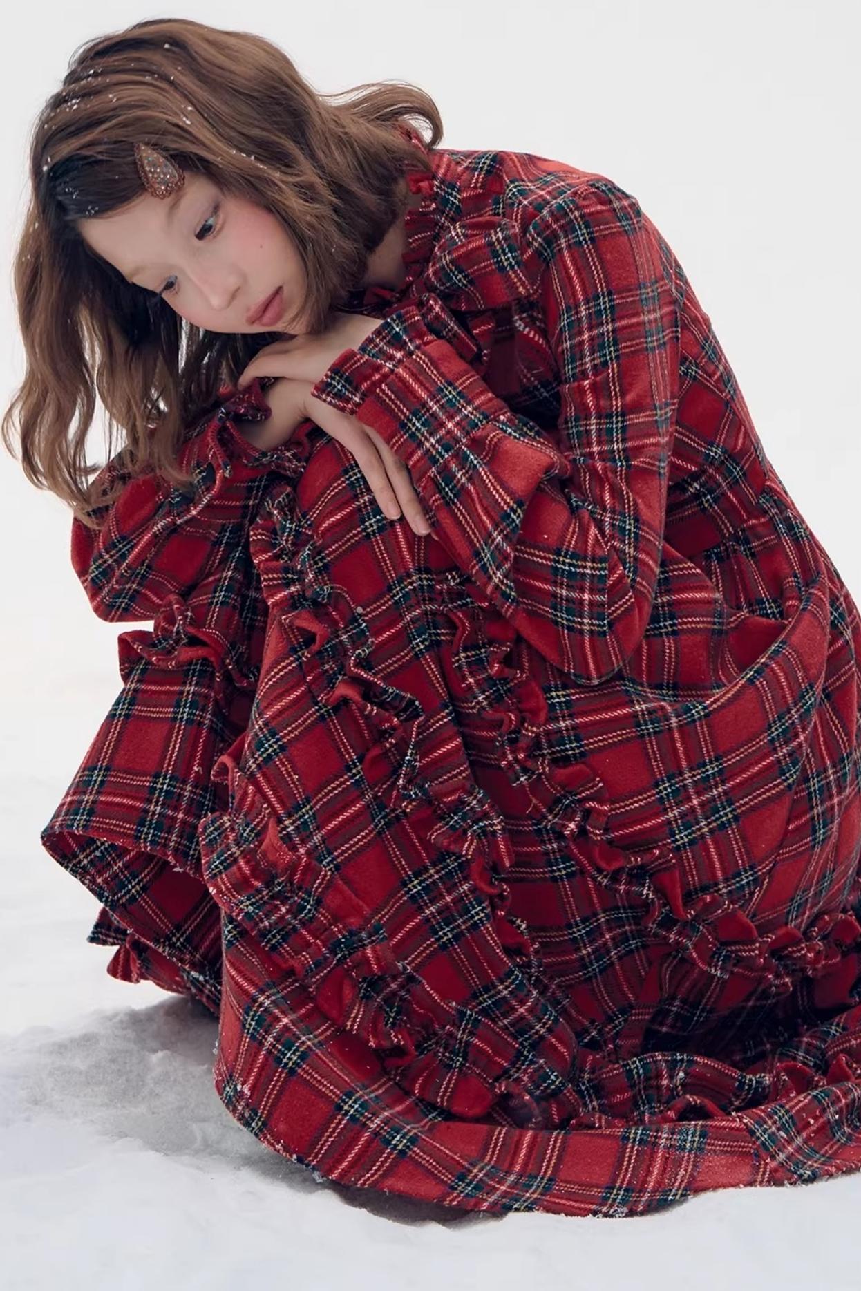 Retro Plaid Ruffle Dress