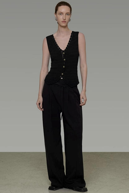 Black V-Neck Knit Top