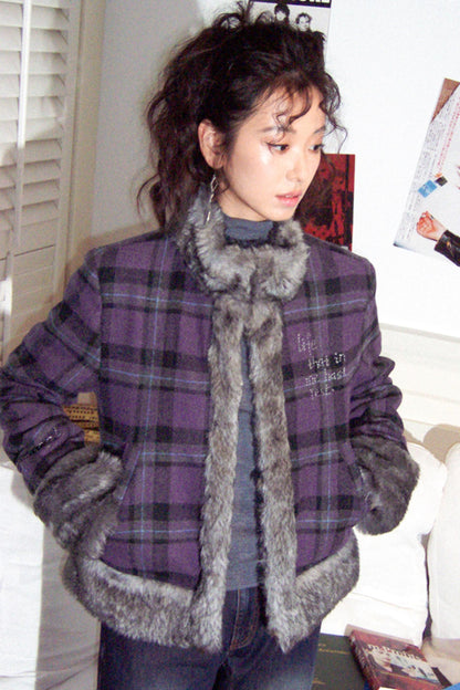 Chic Purple Plaid Wool Jacket