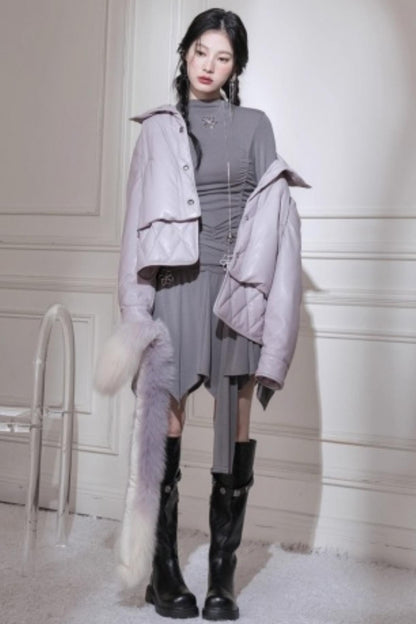 Pleated Turtleneck Dress