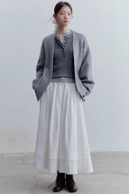 Misty Gray V-Neck Mohair Cardigan Coat