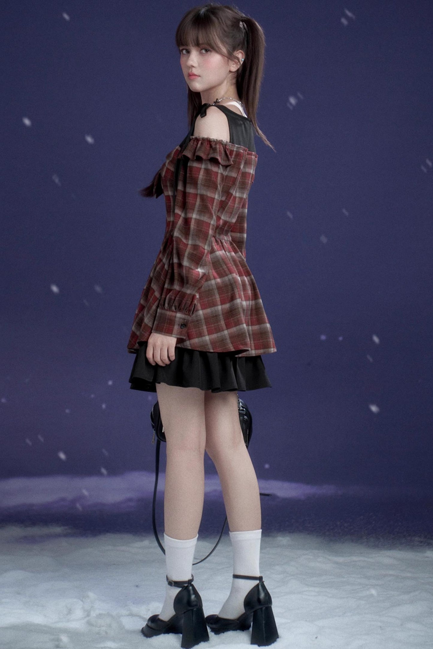 Plaid Fake Two-Piece Christmas Dress