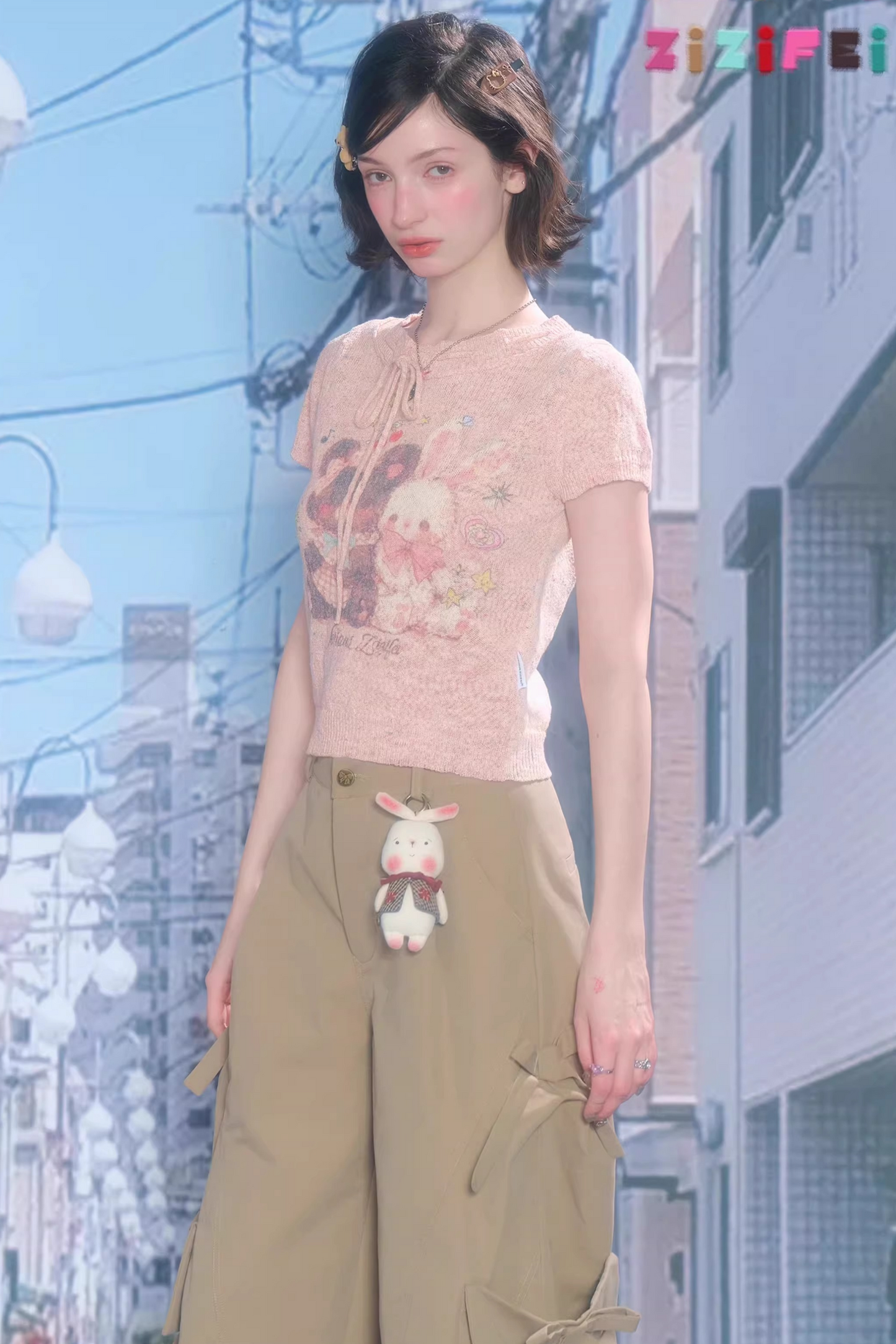 Retro Pink Bear and Rabbit Top