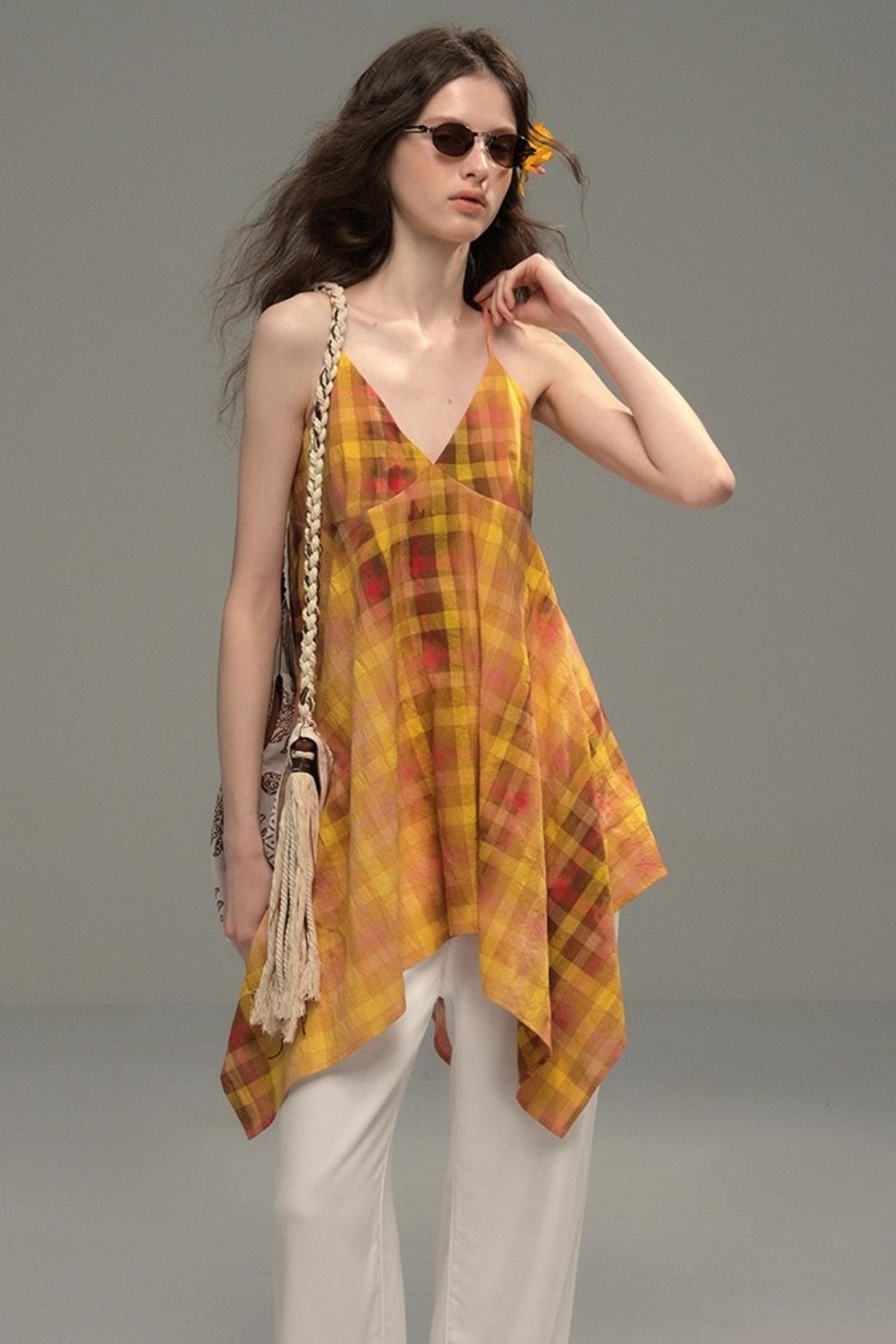 Tie-Dye Check Camisole Top