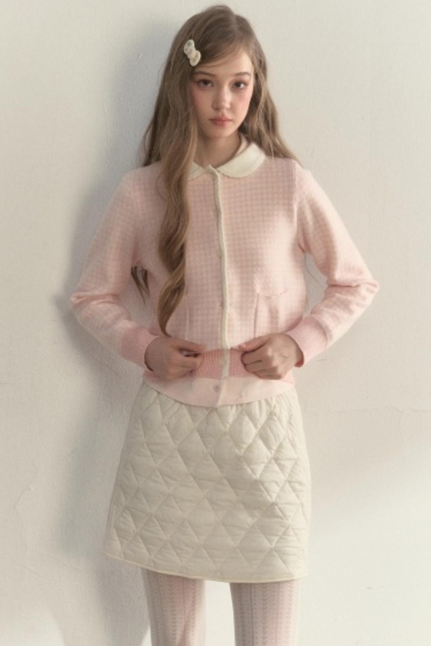 Pink Plaid Knitted Sweater