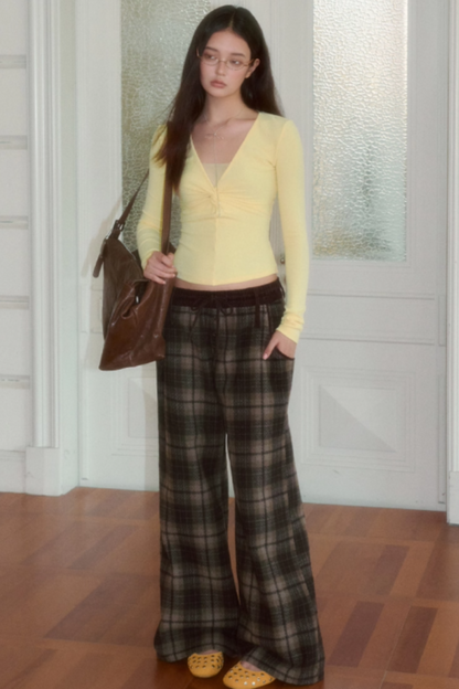 Retro Loose Straight Plaid Trousers