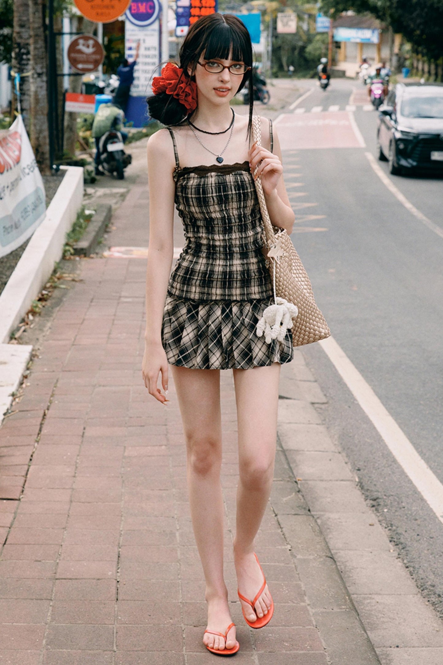 Sweetheart Checkered Slip Dress