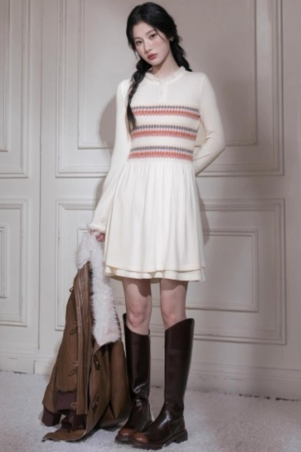 Frosted Milk Apricot Knitted Dress