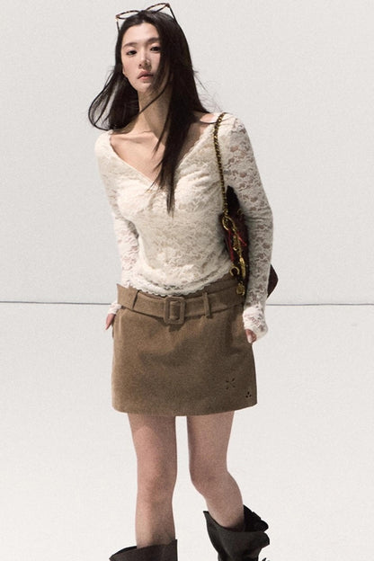 V-Neck Lace Knit Sweater