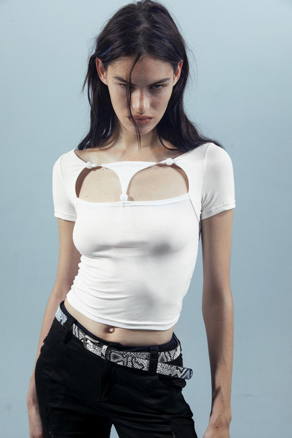 Beaded Mesh Crew Neck Tee