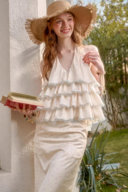 Lemon Floral Satin Lace Top Set-Up