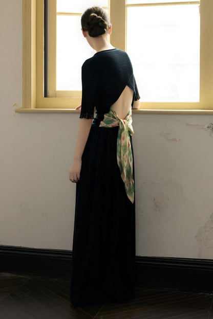 Black Knitted Contrast T-Shirt