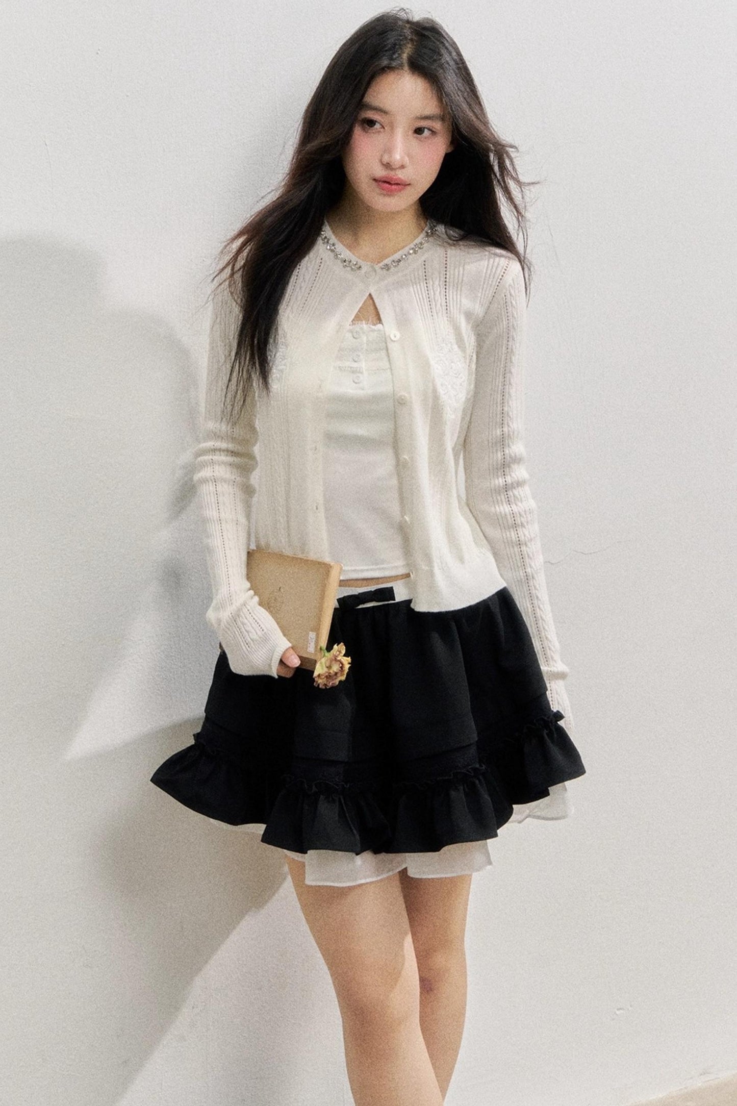 Rose Embroidery Knitted Cardigan