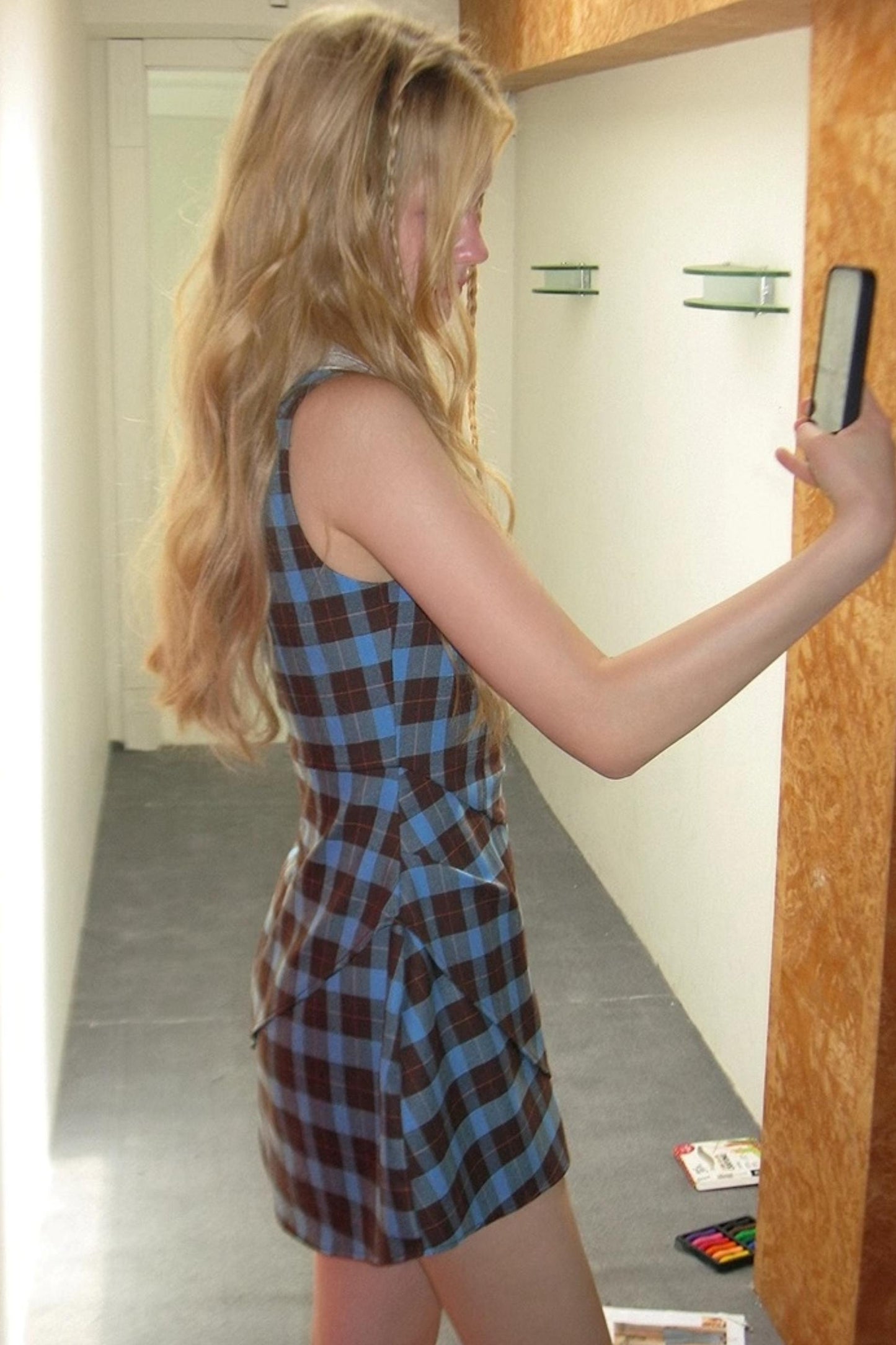 Blue Plaid Sleeveless Dress