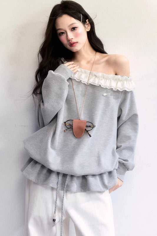 레이스업 드로스트링 스웨트셔츠