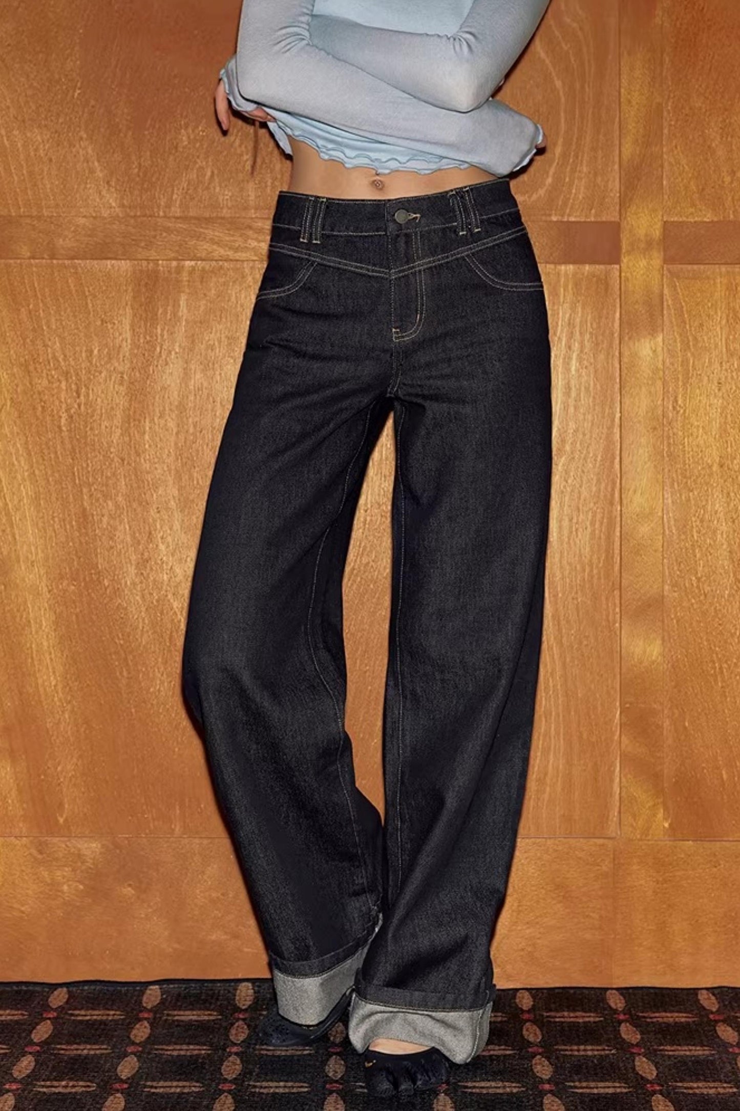 Schwarze Destroyed-Denim-Hose