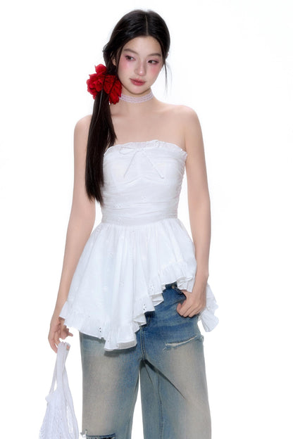 Hollow Lace Halter Top Jeans Set-Up