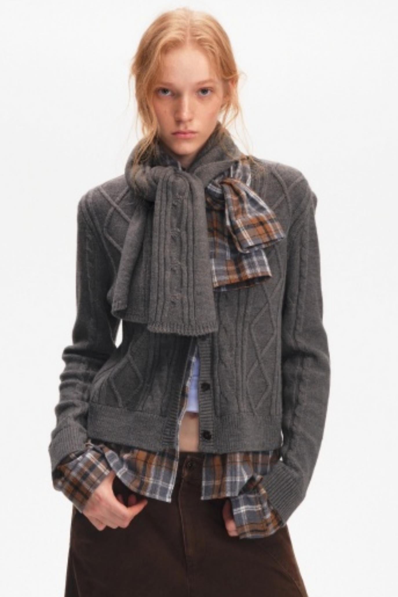 Wool Twist Pattern Cardigan Set-Up