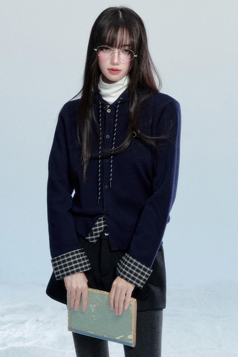 Plaid Patchwork Hooded Top