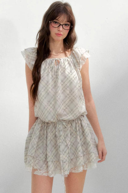 Plaid Flutter Sleeve Dress