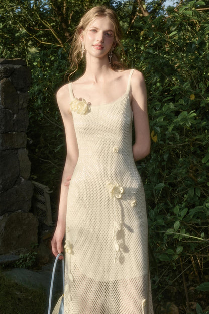 Pure White Floral Knit Dress