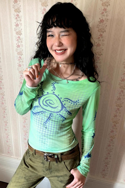 Mesh Slim Long-Sleeved Top