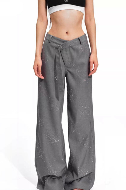 Starry Rhinestone Wide-Leg Pants