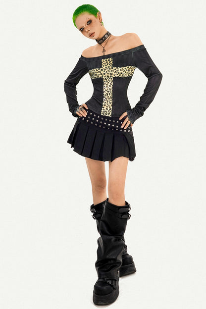 Punk Style Black Pleated Skirt